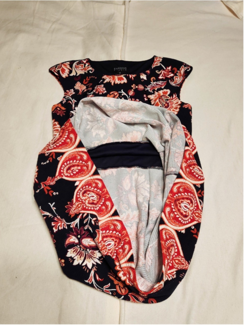 Enfocus Studio Black Red Floral Paisley A-Line Dress Large - Picture 8 of 10
